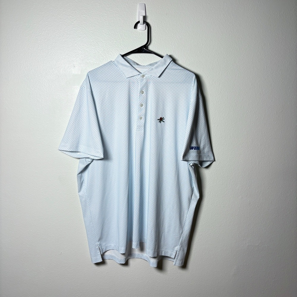 Johnnie-O Performance Polo Mens XXL White Blue Micro Print Palm Logo Golf Shirt
